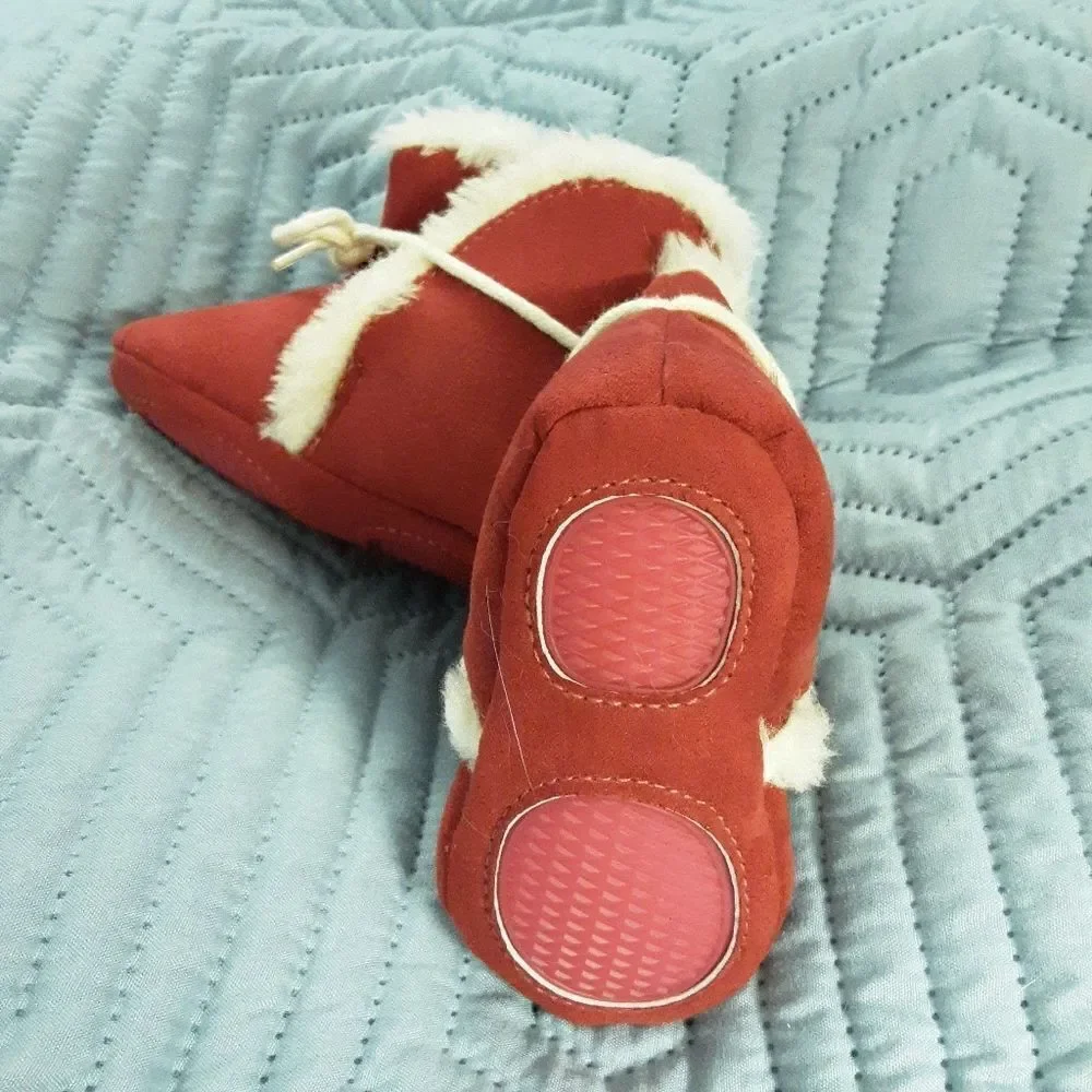 Suede Baby Boots‎ Faux Fur Rust with Cream Lining size 1 NEW